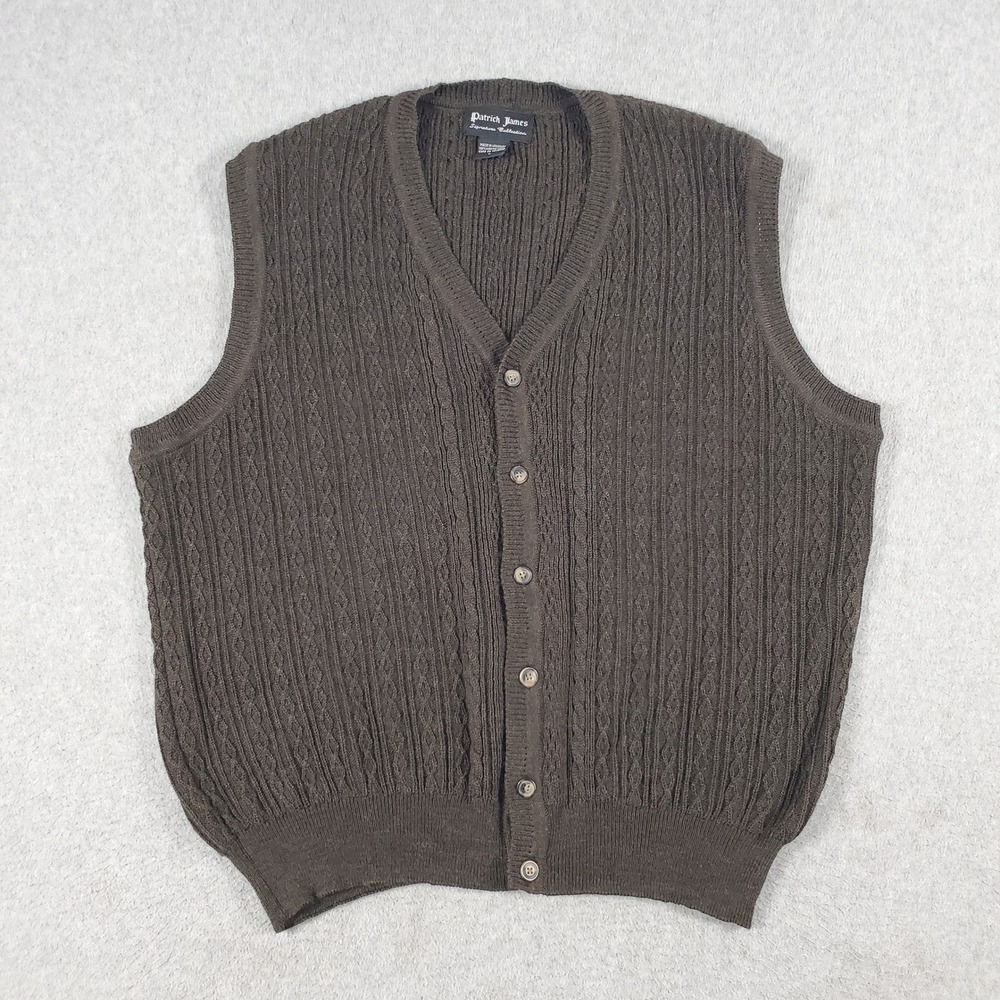 Patrick James Signature Collection Vest Mens Large Brown Merino Wool Cable Knit